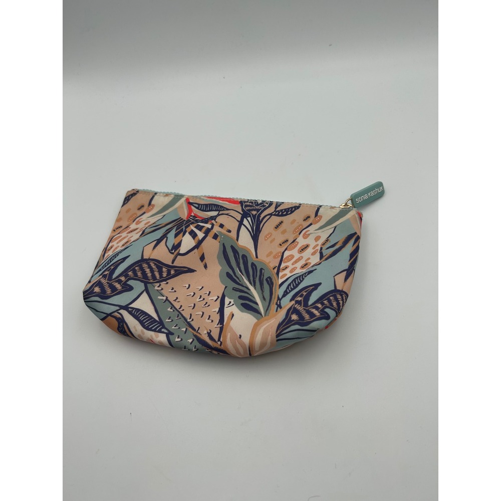 Sonia Kashuk Tropical Floral Makeup Bag Teal Peach Orange Zipper Pouch